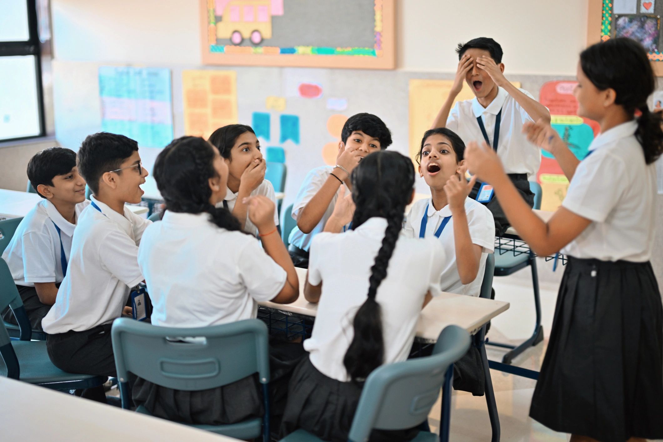Students collaborating together in a classroom